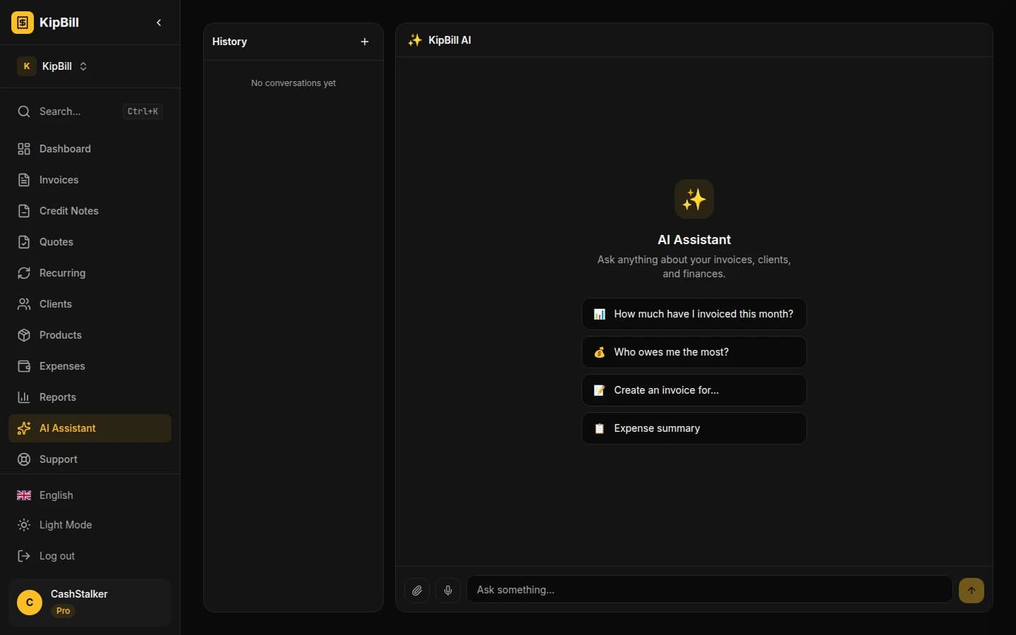 KipBill AI 发票生成器通过语音和聊天命令创建发票