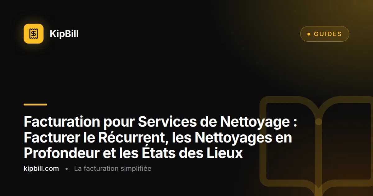 Facture de service de nettoyage montrant un planning récurrent, la tarification au mètre carré et les frais de fournitures