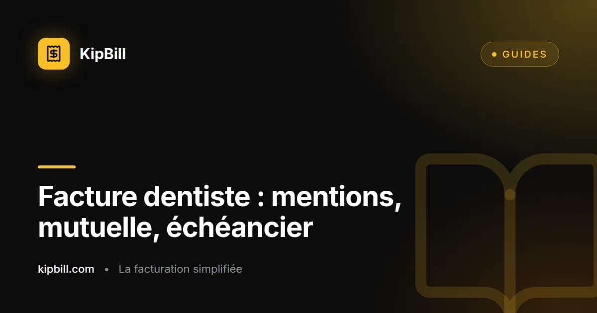 Exemple de facture dentaire avec codes d'actes, coordonnées du patient et ventilation du paiement