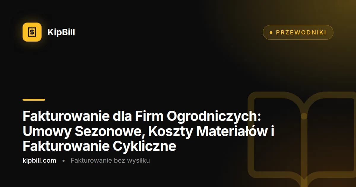 Faktura ogrodnicza z sezonową umową na pielęgnację trawnika, kosztami materiałów i podziałem wg wielkości działki