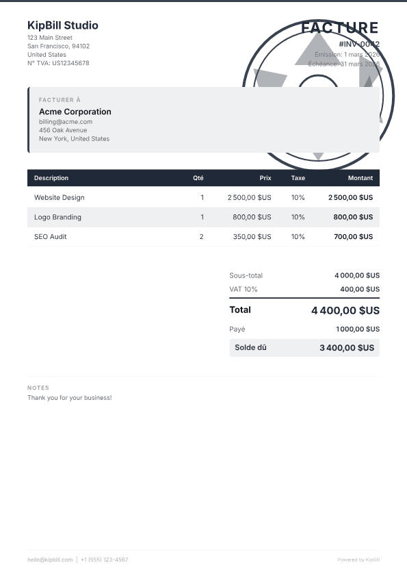 Logiciel de facturation pour photographes — Créez et envoyez vos factures photo