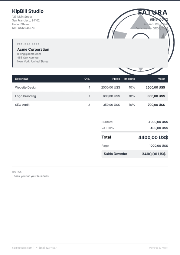 Software de Faturação para Fotógrafos — Crie e Envie Faturas de Fotografia