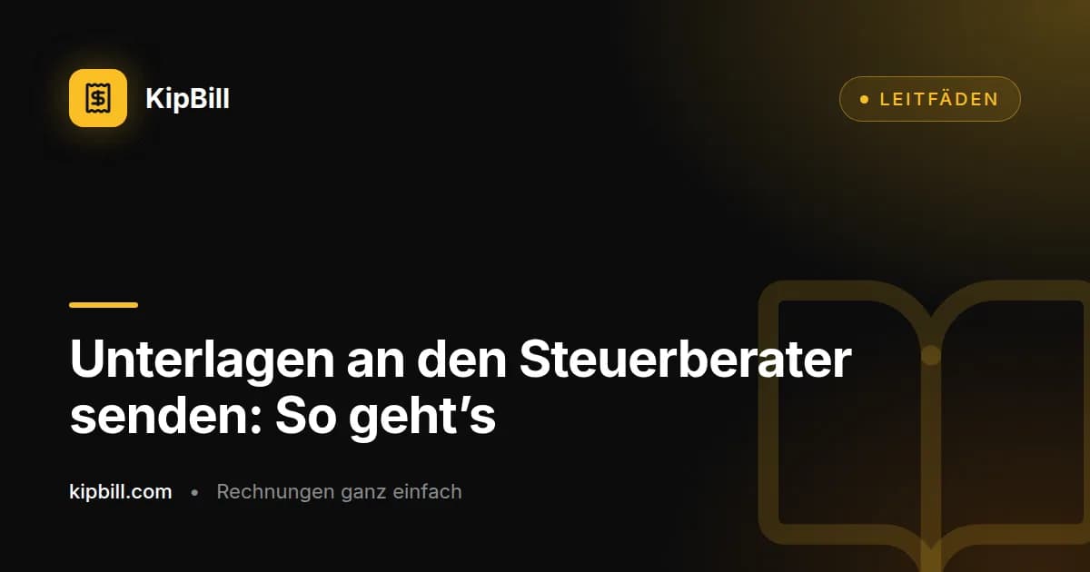 KipBill bereitet das Quartal für den Steuerberater vor: Rechnungen als PDF, Ausgabenbelege und eine Excel-Tabelle mit Umsatz- und Ausgabenliste