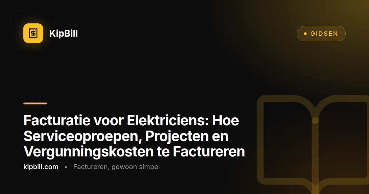 Voorbeeld van een elektriciensfactuur met materiaalkosten, arbeidsuren en vergunningskosten voor een residentieel bekabelingsproject