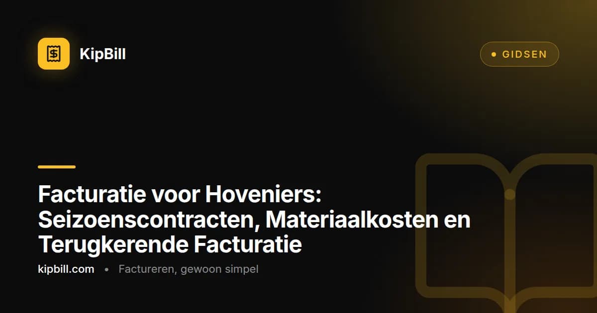 Hovenierfactuur met seizoenscontract gazononderhoud, materiaalkosten en perceelgrootte-uitsplitsing