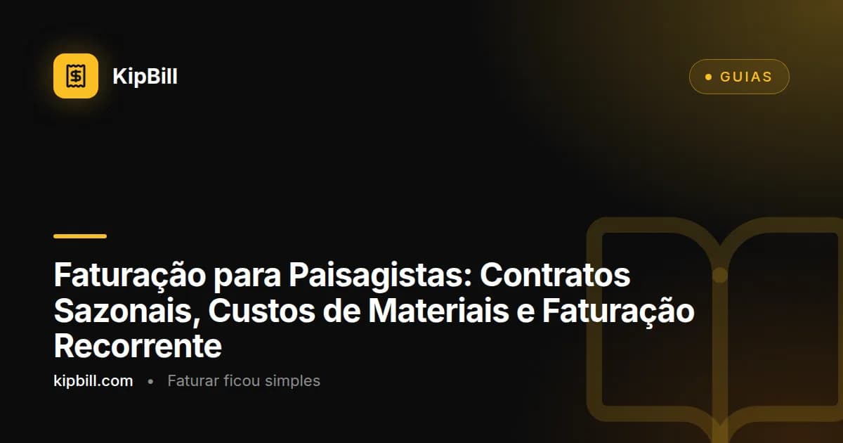 Fatura de paisagismo mostrando contrato sazonal de manutenção de relvado, custos de materiais e desdobramento por tamanho de propriedade