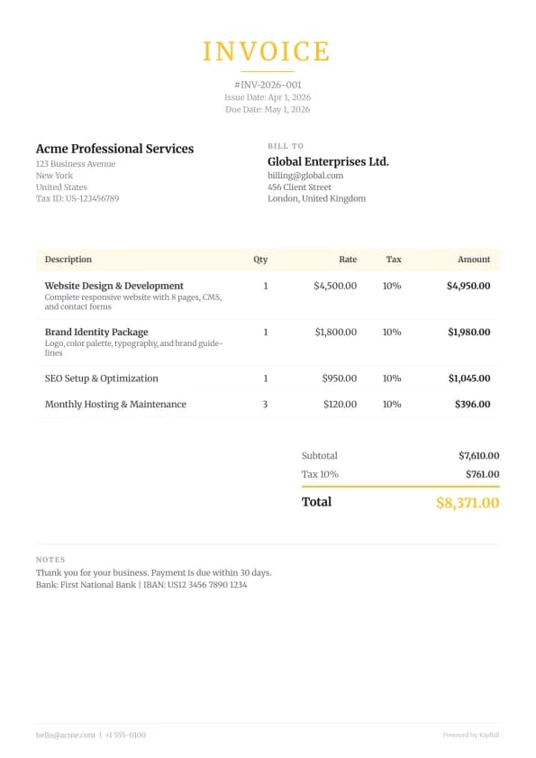 Elegant invoice template for real estate agents and property managers