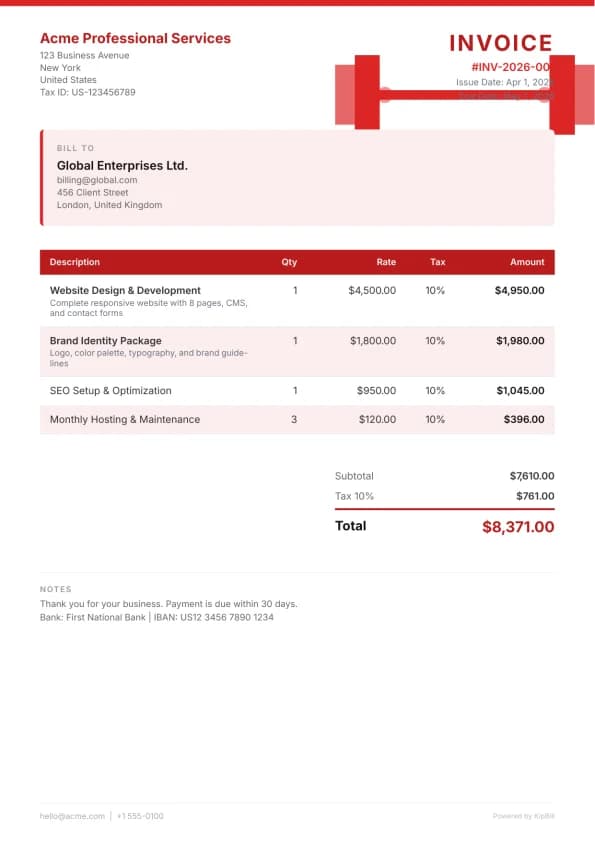 Fitness invoice template for gyms, personal trainers, and fitness studios