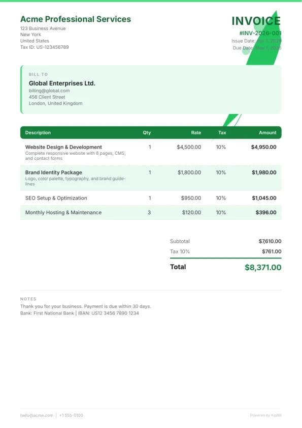 Nature invoice template for landscapers and garden maintenance companies