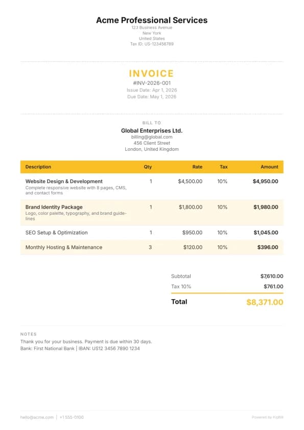 Retail invoice template for retail shops and e-commerce businesses