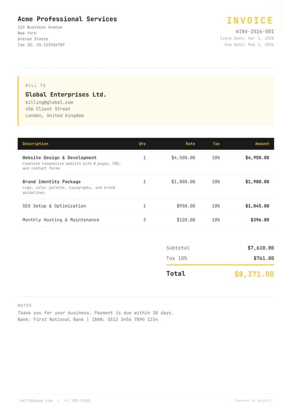 Tech invoice template for electricians and electrical contractors